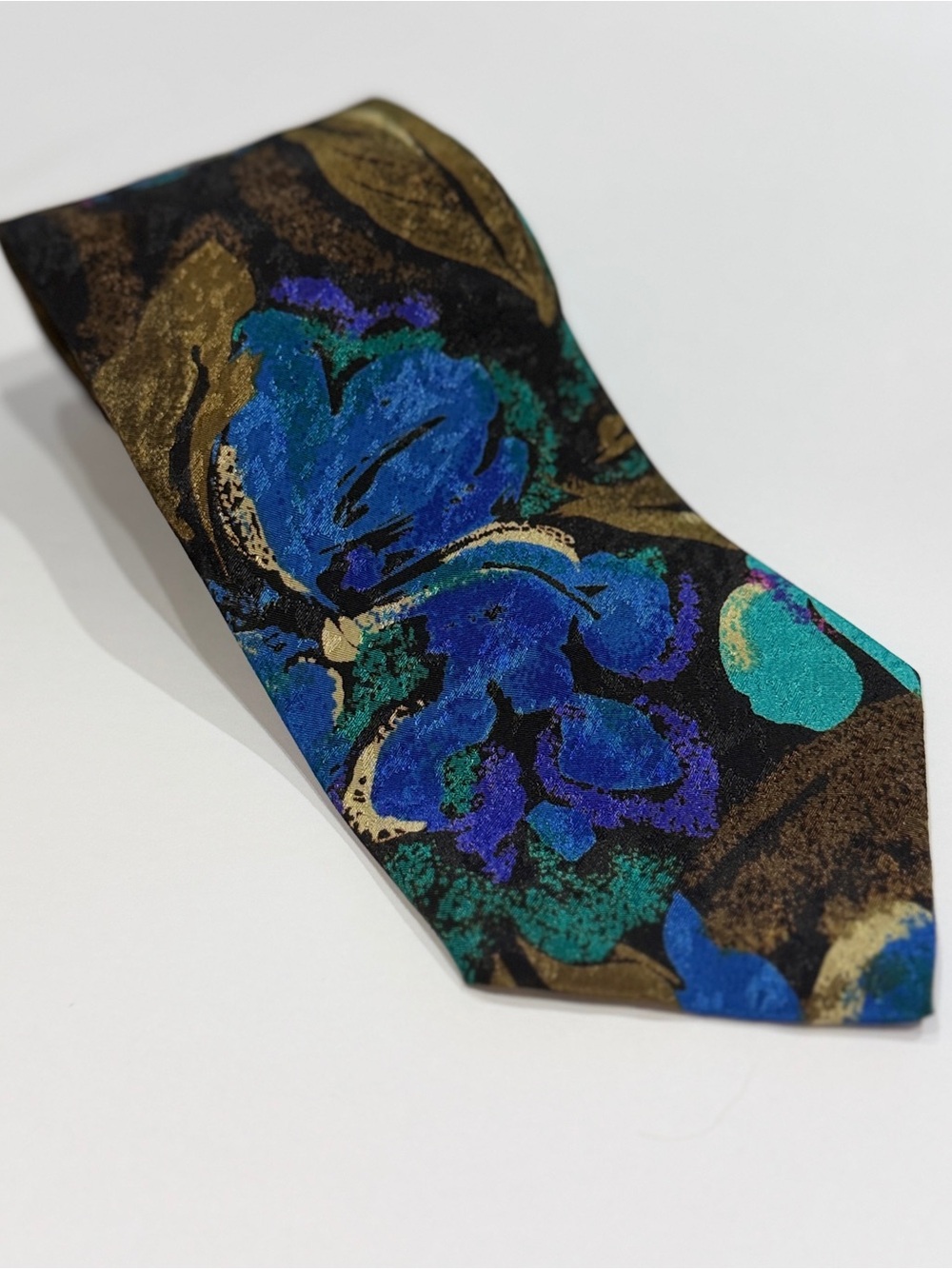 Vintage 90’s Luxury Silk Tie Black with Teal, Purple & Gold Accents